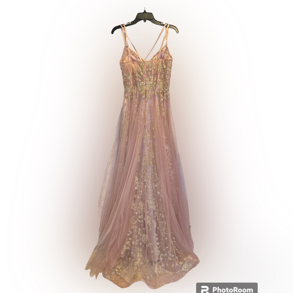 Dusty pink prom dress with gold accents